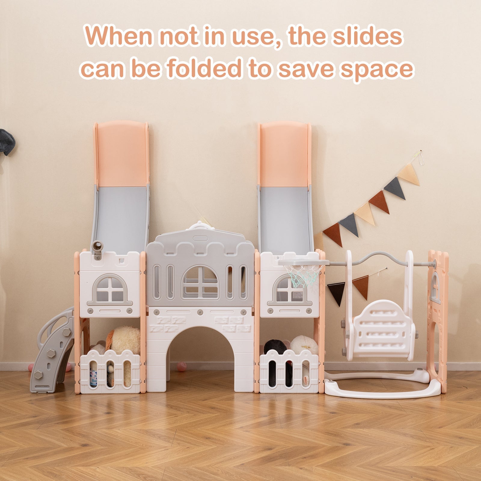 10-in-1 Toddler Slide and Swing Set with Double Slides and Tunnel