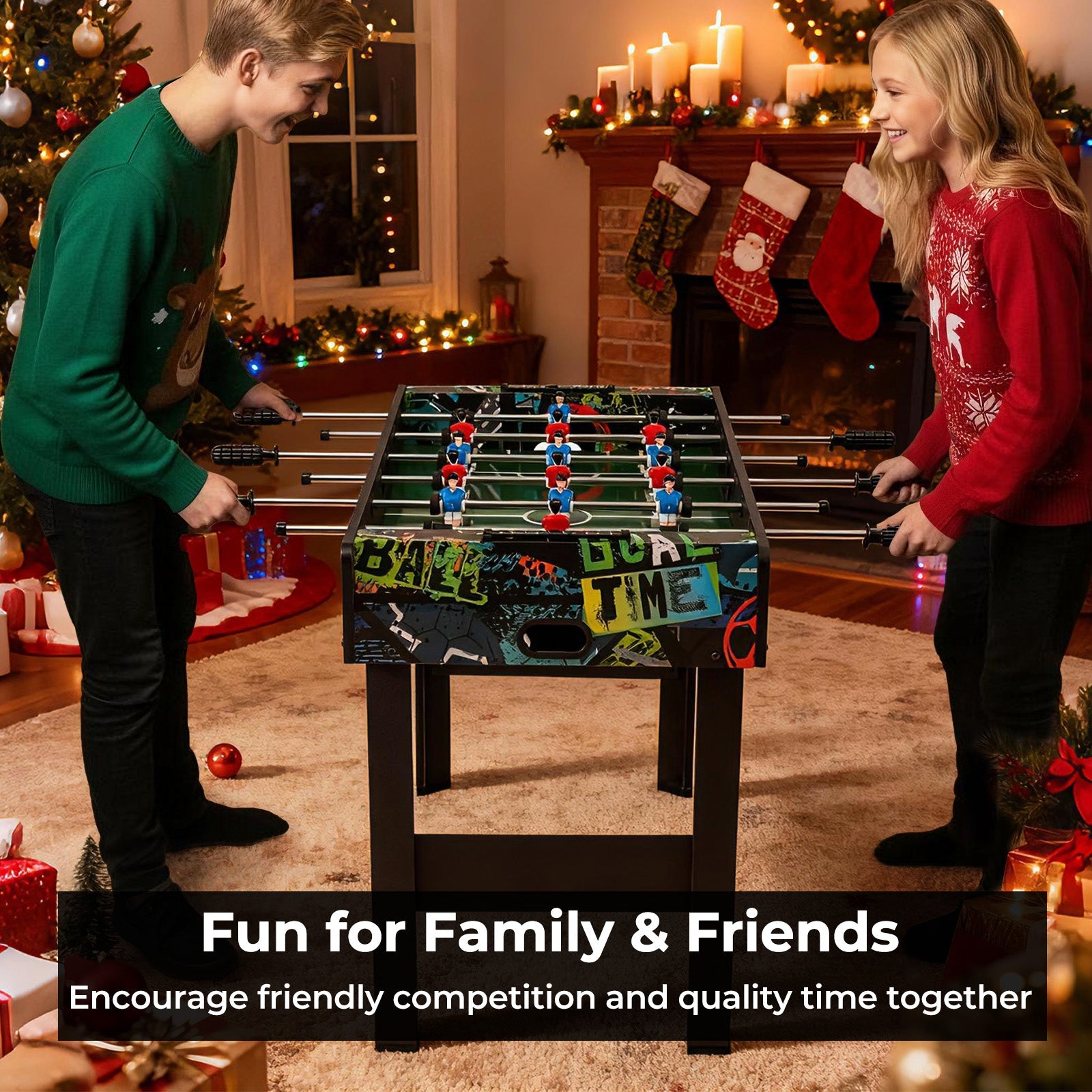 37 Inch Mini Foosball Table 2-in-1 Game Table with Detachable Legs for Tabletop-Black