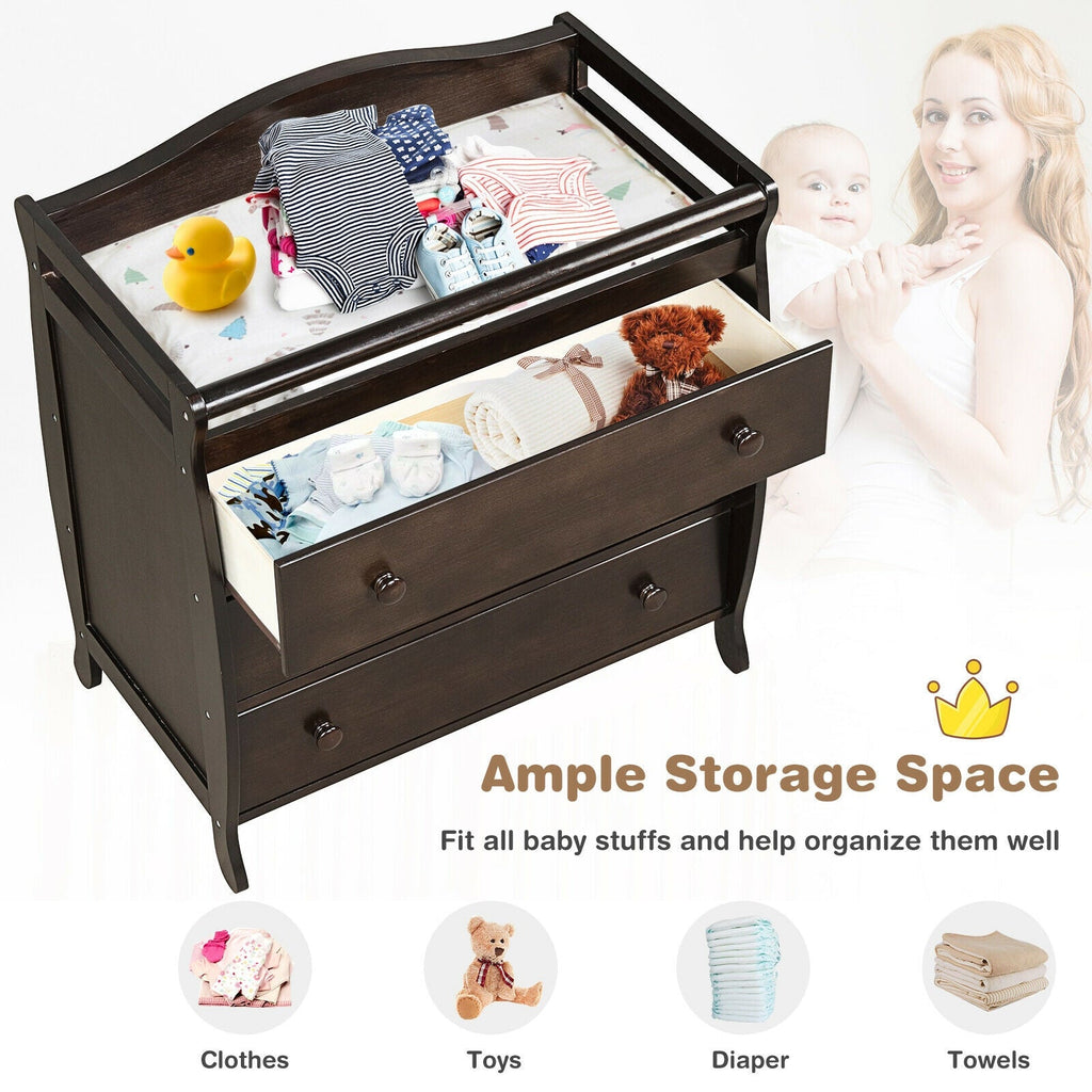 Baby Changing Table Infant Diaper with 3 Drawers and Safety Belt-Brown