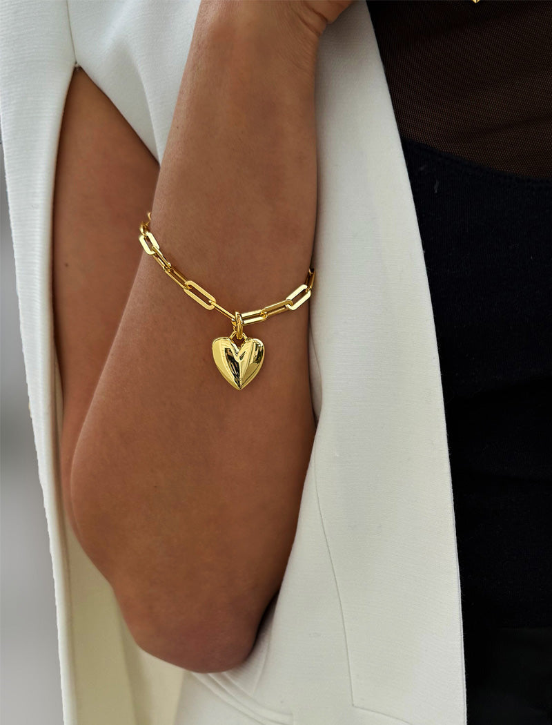 PUFFY HEART Charm Medium Paperclip Chain Bracelet