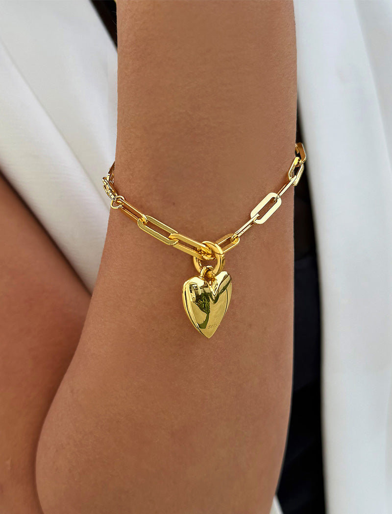 PUFFY HEART Charm Medium Paperclip Chain Bracelet