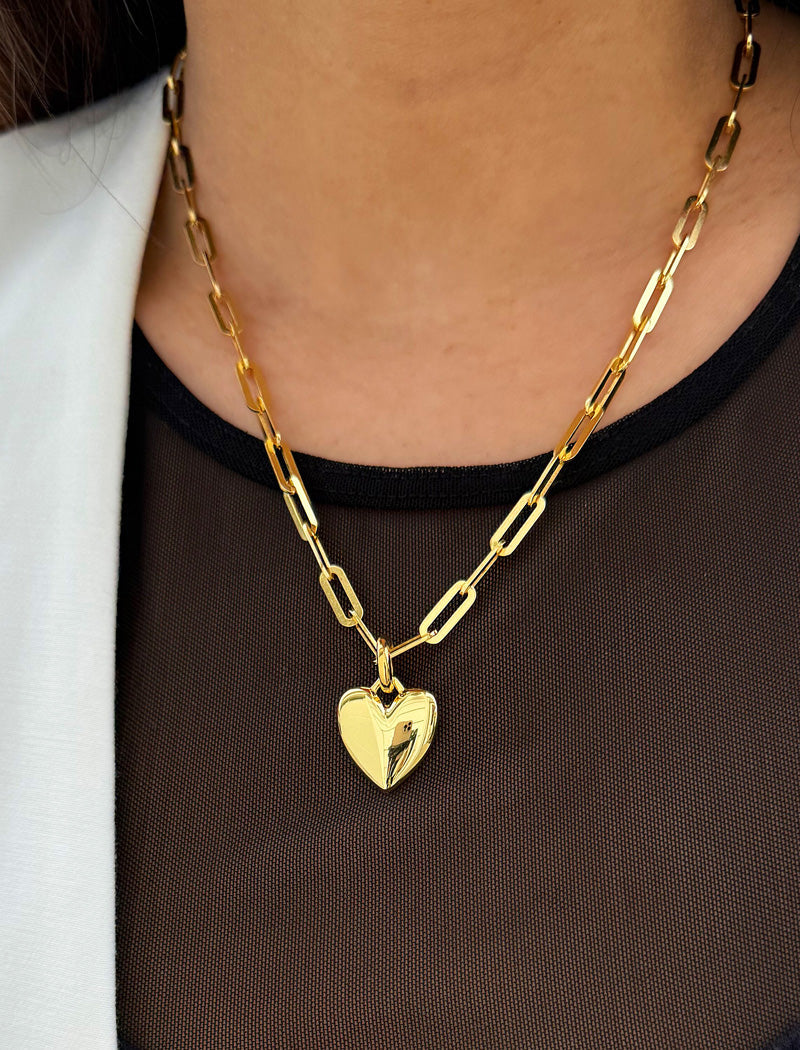 PUFFY HEART Pendant Link Chain Necklace