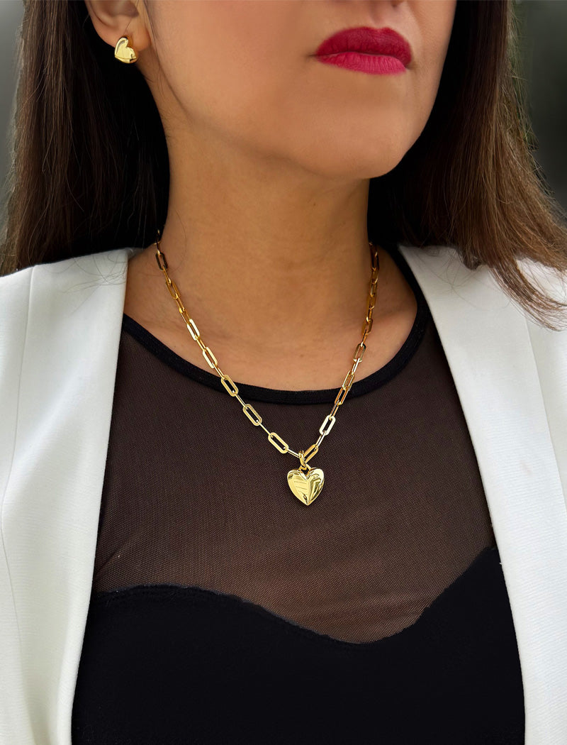 PUFFY HEART Pendant Link Chain Necklace