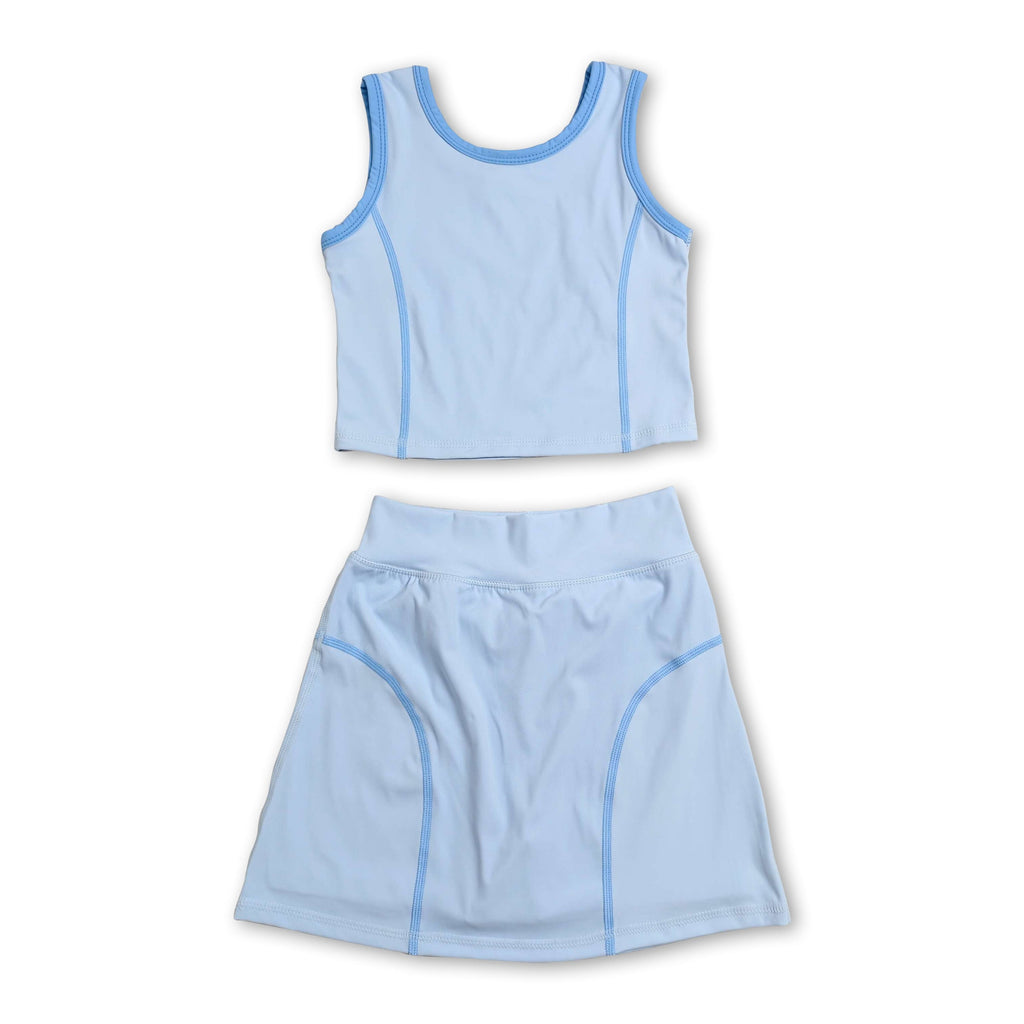 Sleeveless aqua top high waist skirt girls activewear set