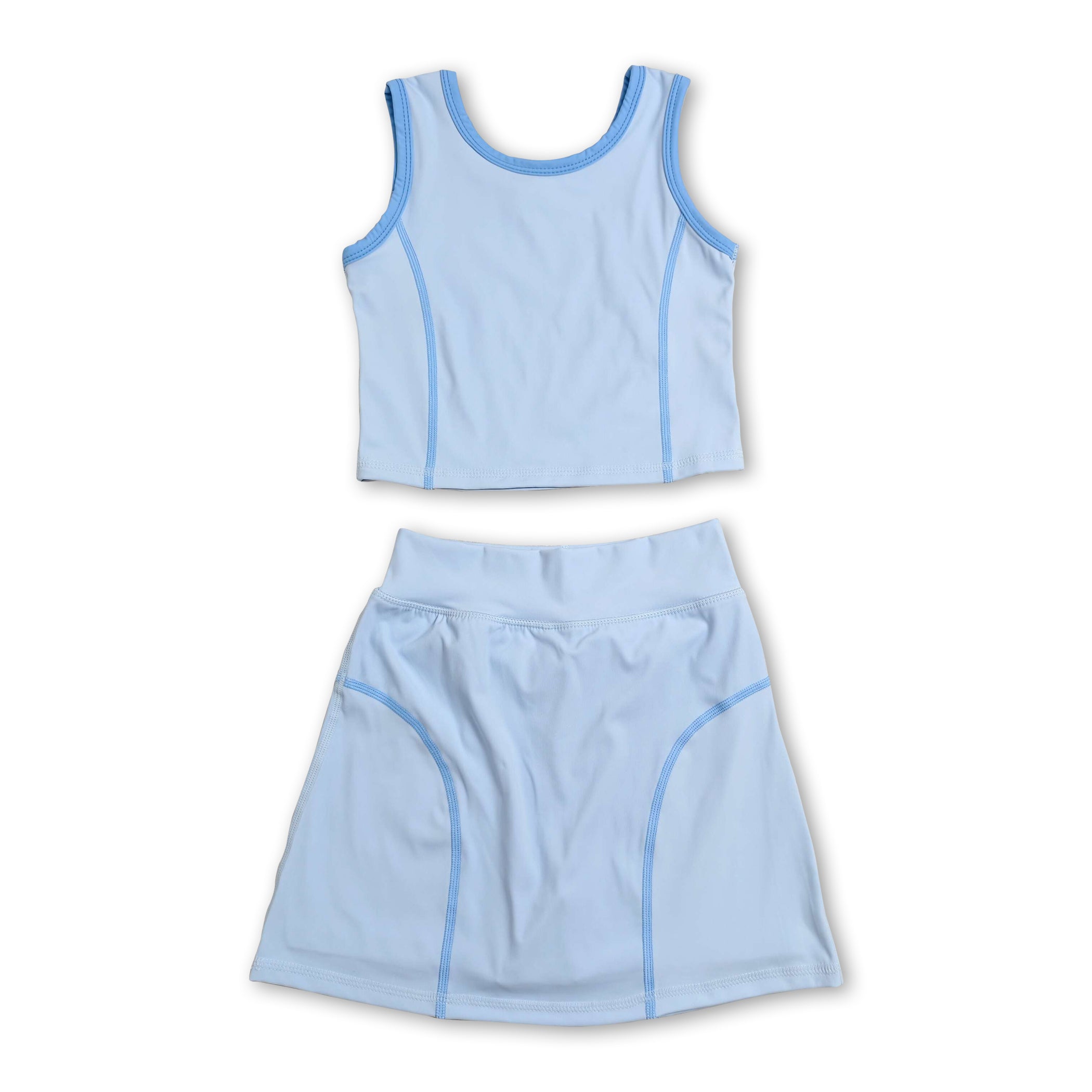 Sleeveless aqua top high waist skirt girls activewear set