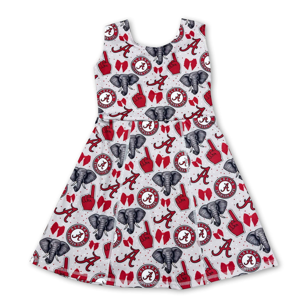 Sleeveless A elephant bow kids girls team athletic dress