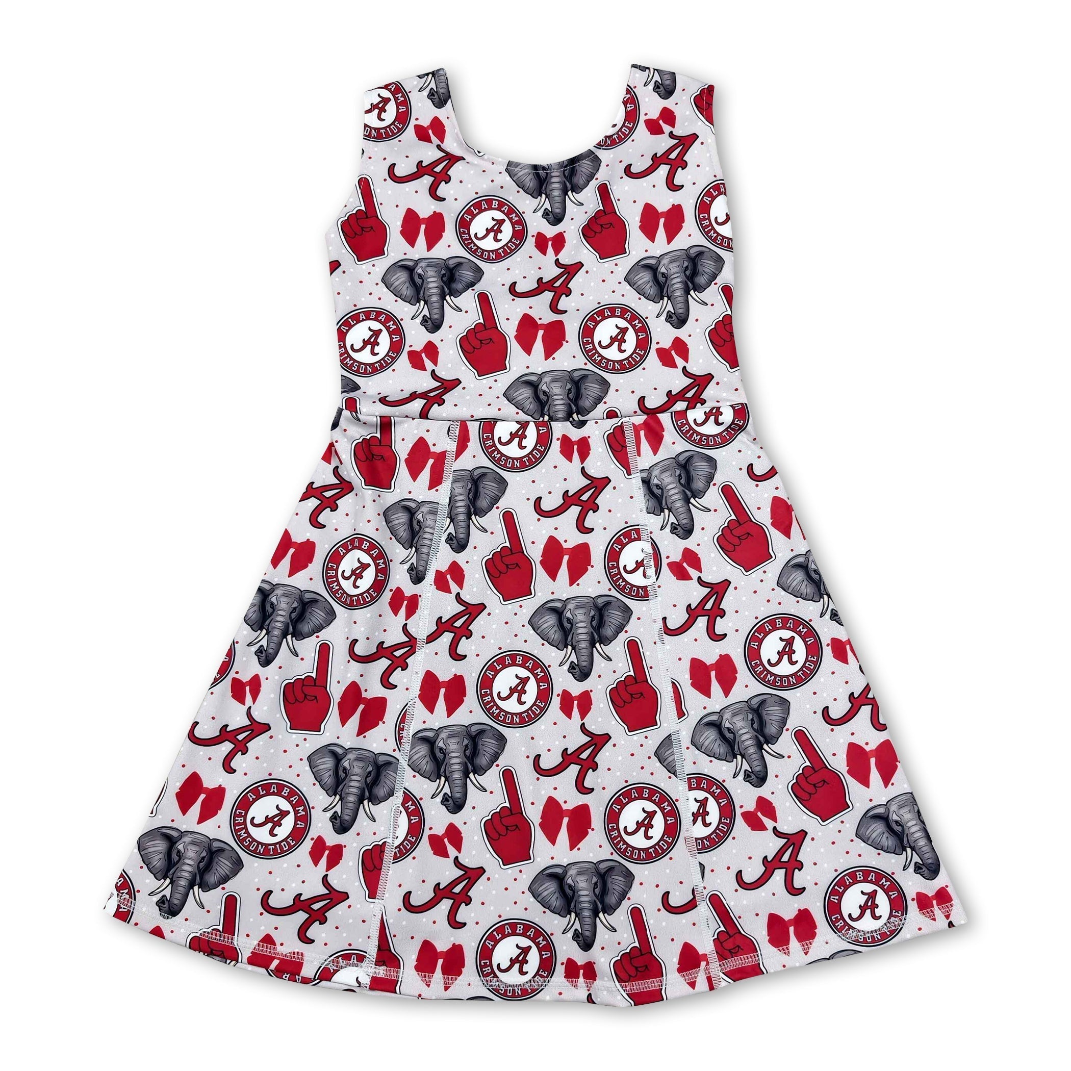 Sleeveless A elephant bow kids girls team athletic dress