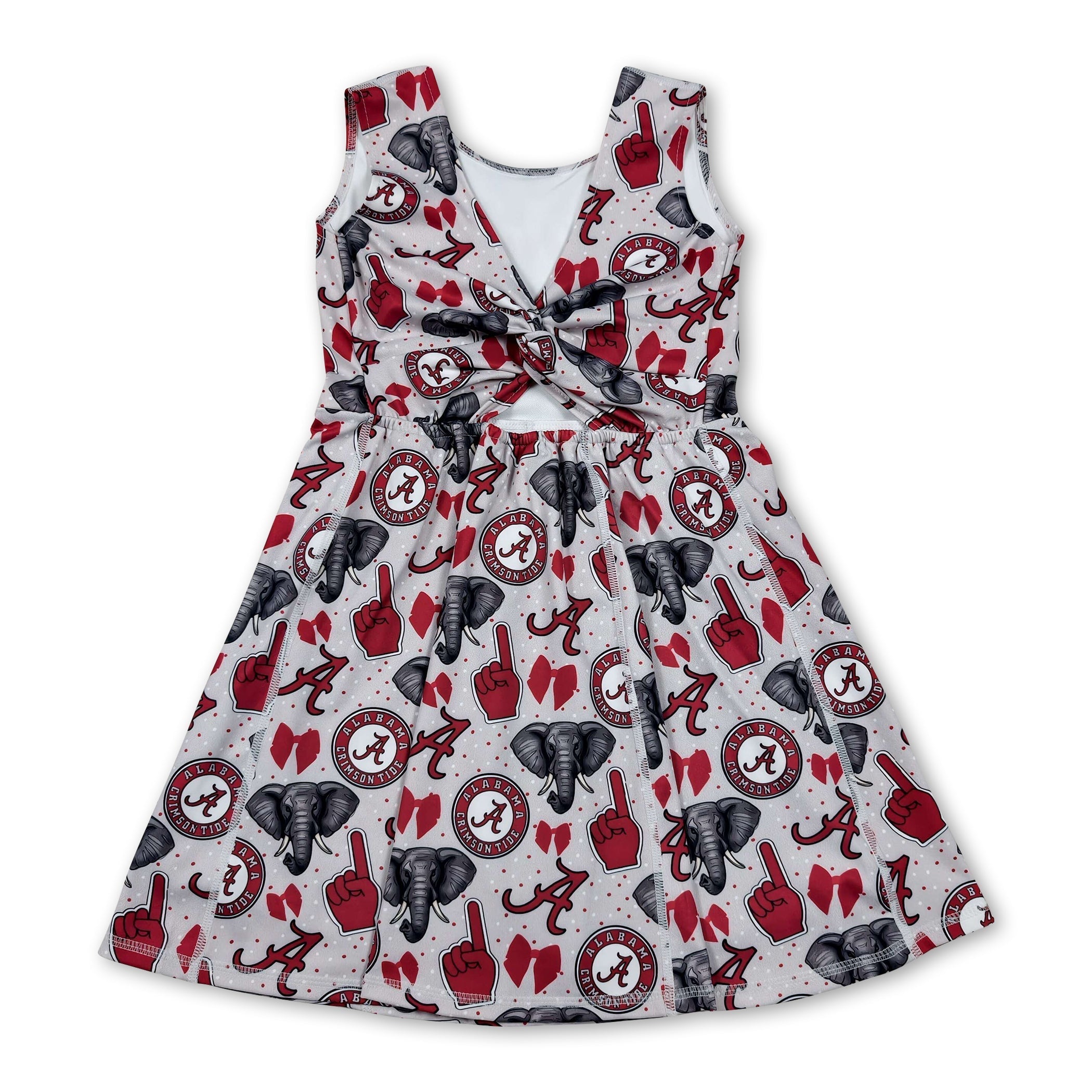 Sleeveless A elephant bow kids girls team athletic dress