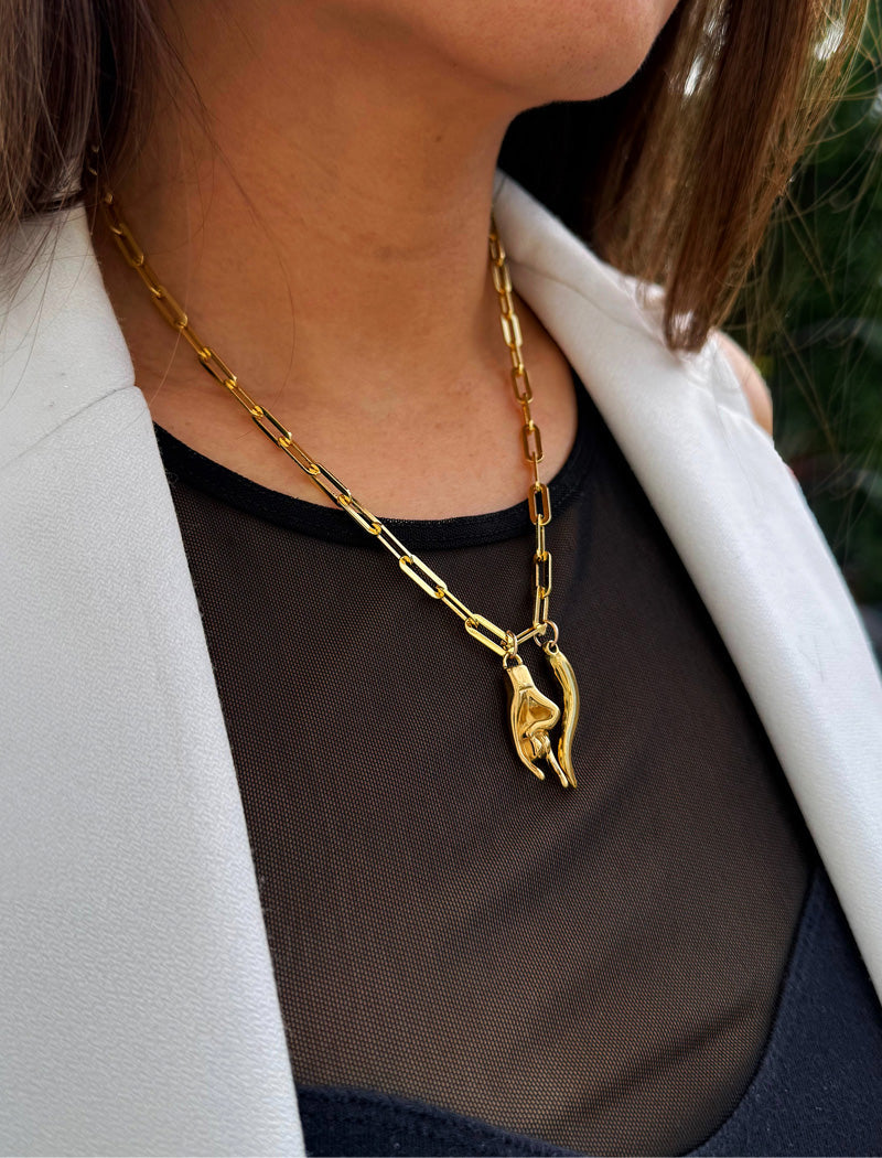 ITALIAN HORN Gold Pendant Link Chain Necklace