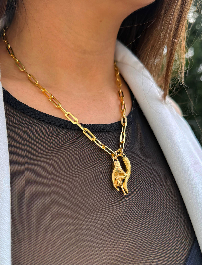 ITALIAN HORN Gold Pendant Link Chain Necklace