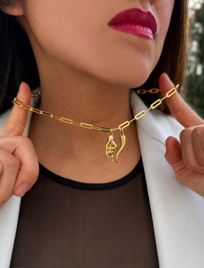 ITALIAN HORN Gold Pendant Link Chain Necklace