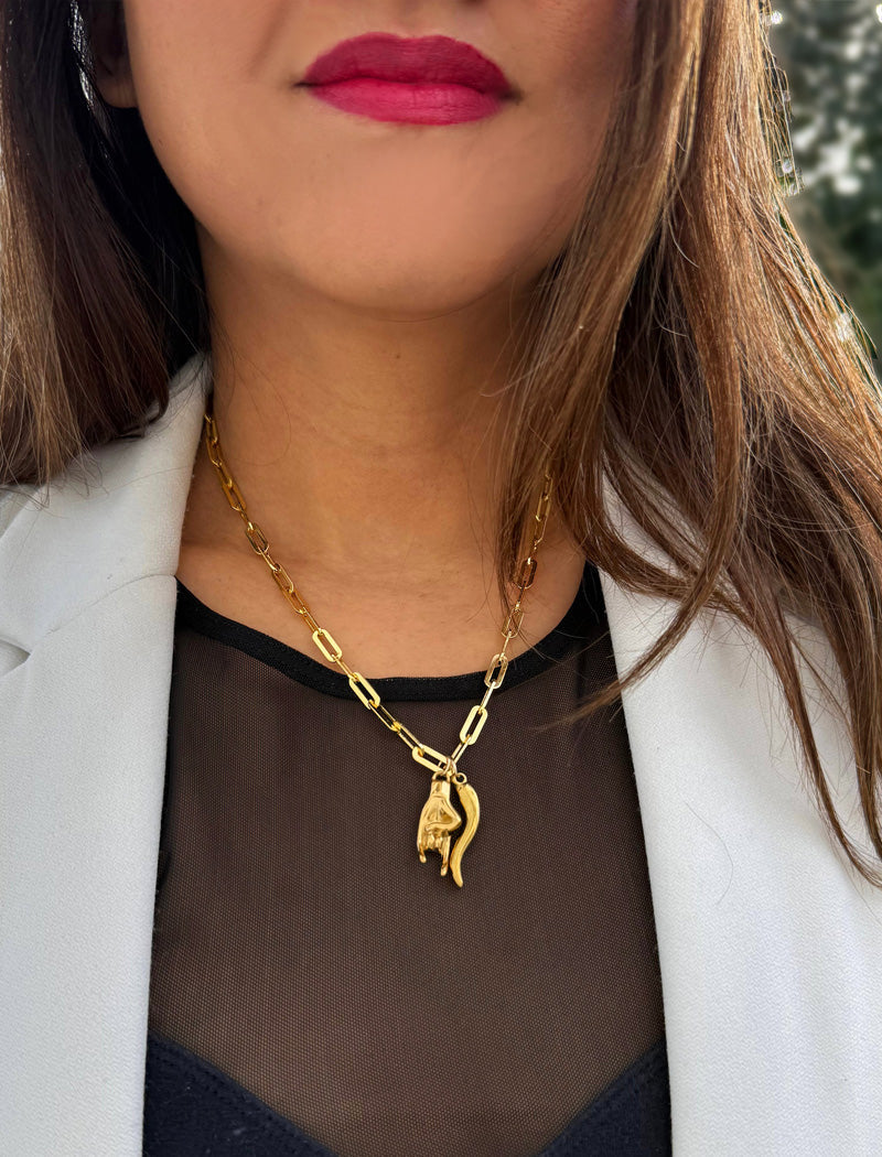 ITALIAN HORN Gold Pendant Link Chain Necklace