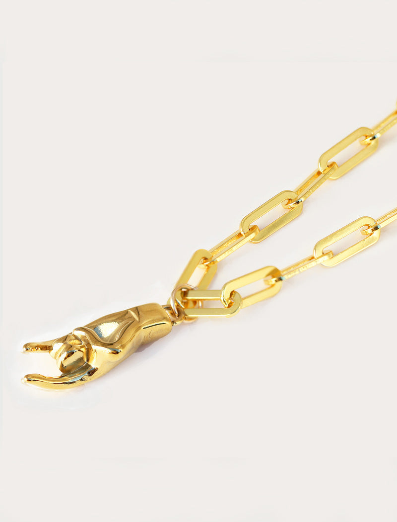 ITALIAN HAND Charm Medium Paperclip Link Chain Bracelet