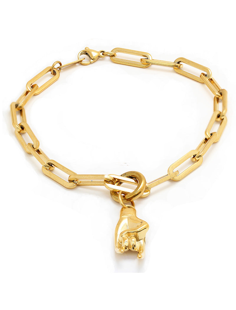 ITALIAN HAND Charm Medium Paperclip Link Chain Bracelet
