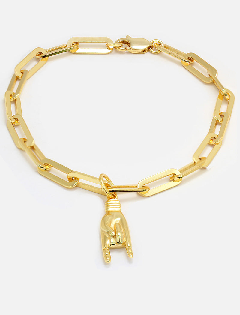 ITALIAN HAND Charm Medium Paperclip Link Chain Bracelet