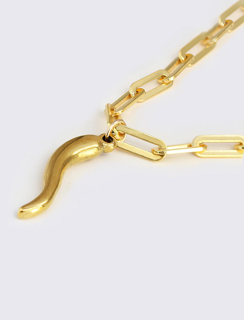 ITALIAN HORN Gold Pendant Link Chain Necklace
