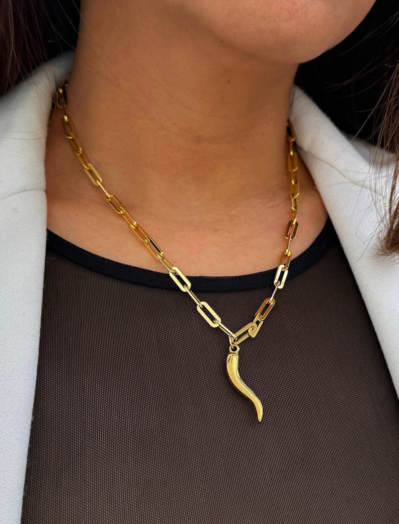ITALIAN HORN Gold Pendant Link Chain Necklace