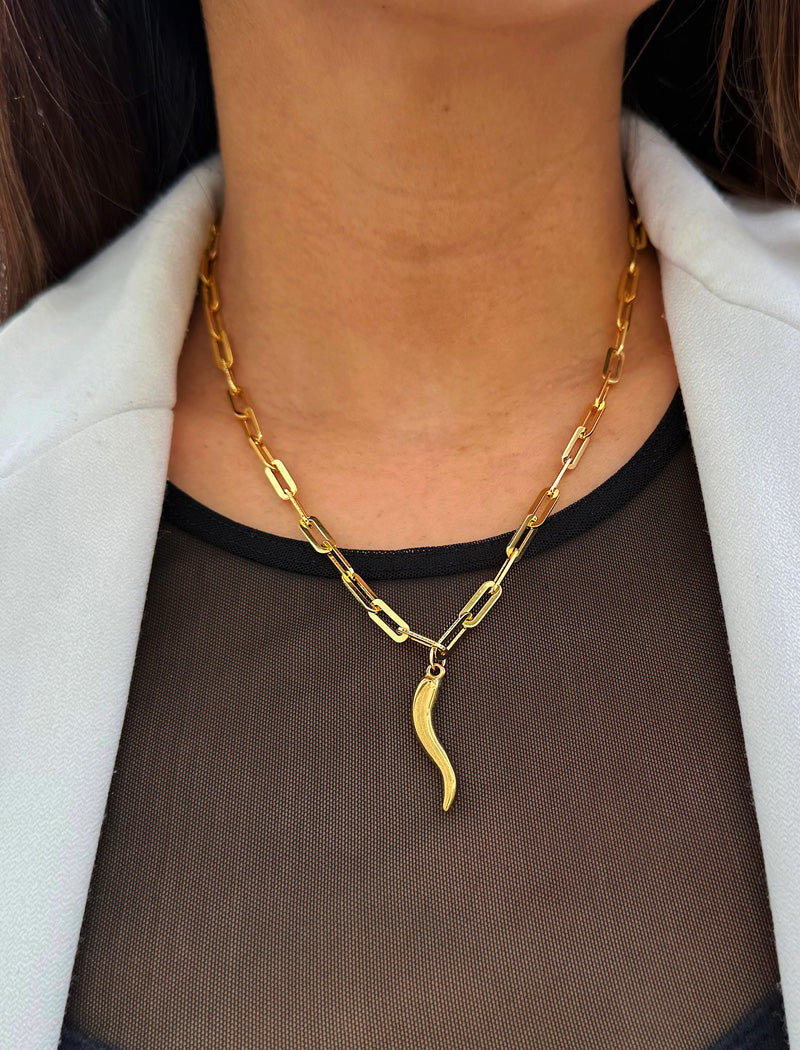 ITALIAN HORN Gold Pendant Link Chain Necklace