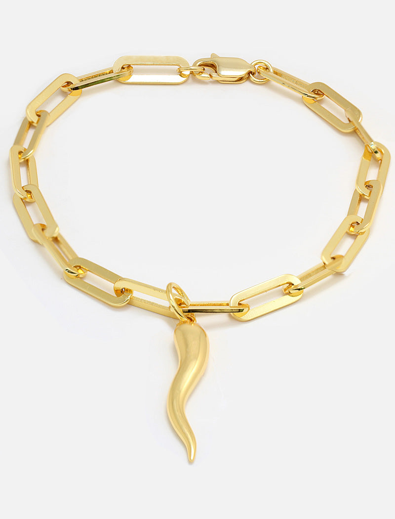ITALIAN HORN Charm Medium Paperclip Link Chain Bracelet | 18K Gold Vermeil