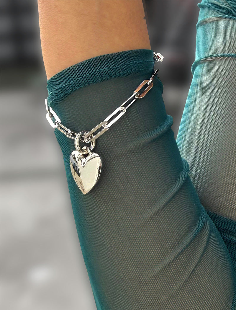 PUFFY HEART Charm Medium Paperclip Chain Bracelet