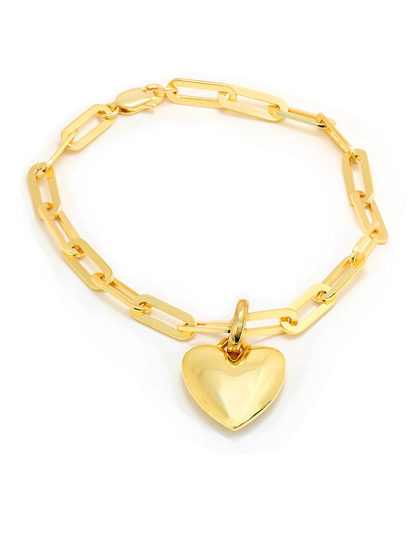 PUFFY HEART Charm Medium Paperclip Chain Bracelet