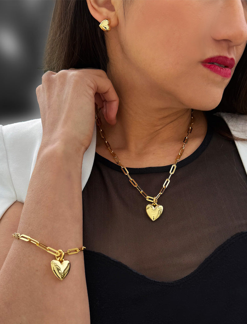 PUFFY HEART Pendant Link Chain Necklace
