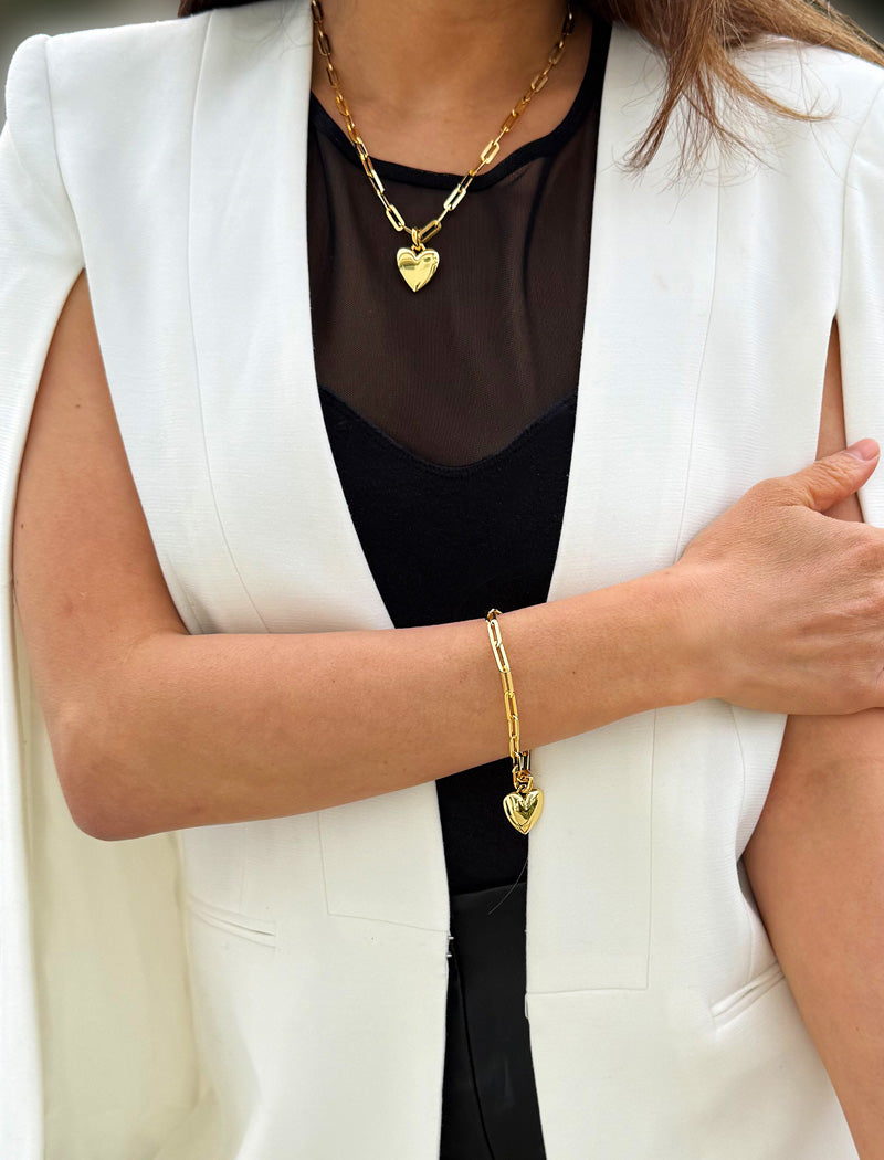 PUFFY HEART Pendant Link Chain Necklace