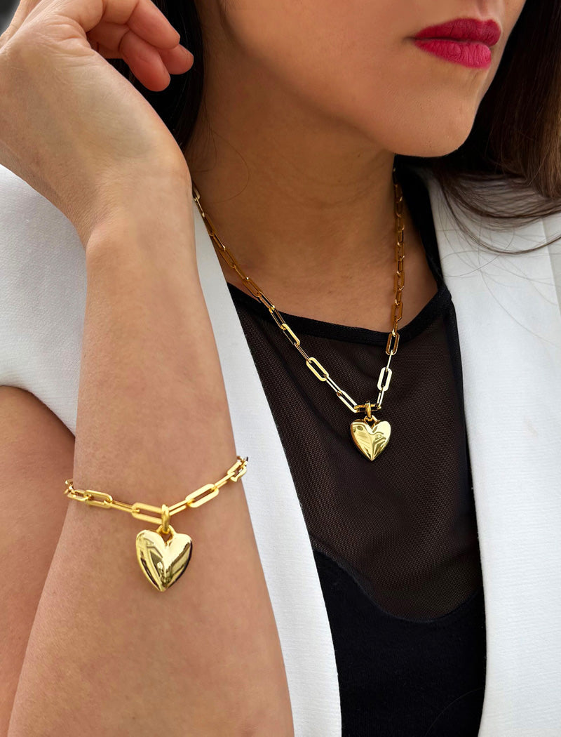 PUFFY HEART Pendant Link Chain Necklace