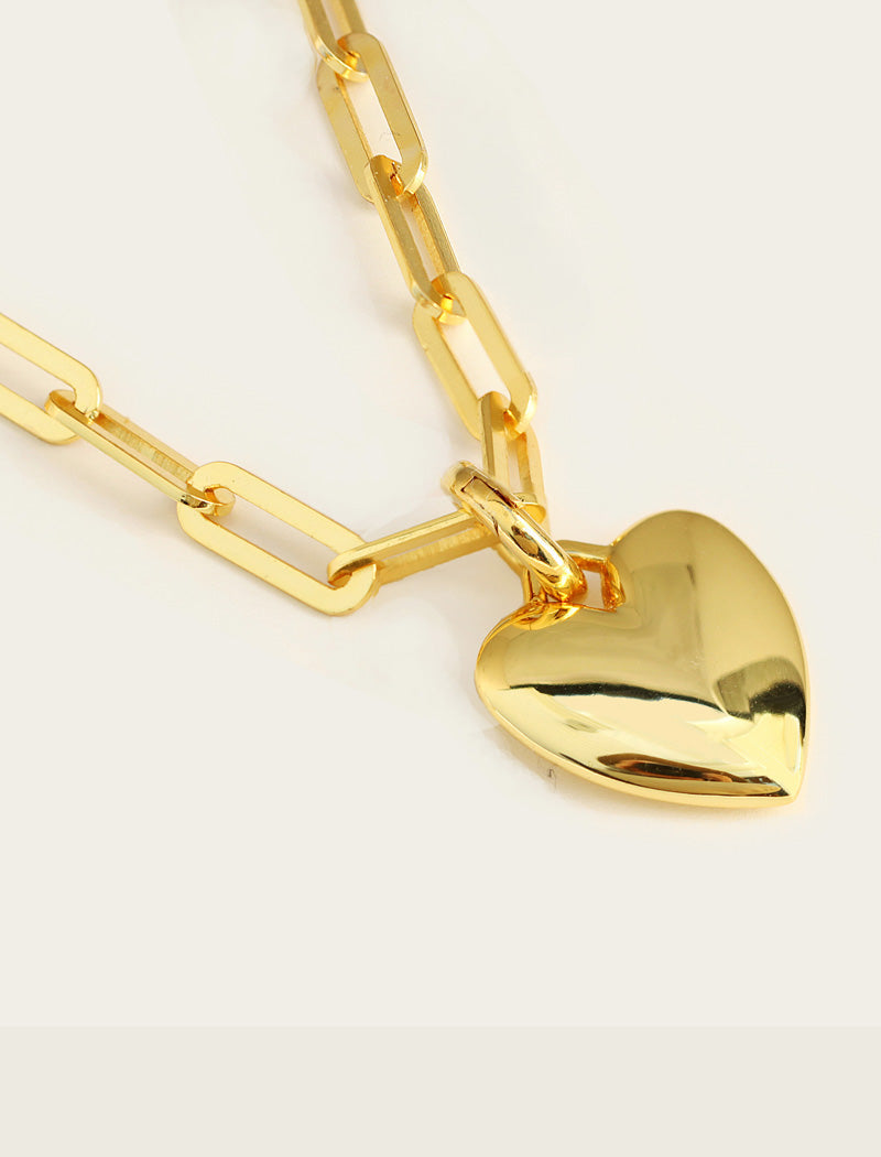 PUFFY HEART Pendant Link Chain Necklace