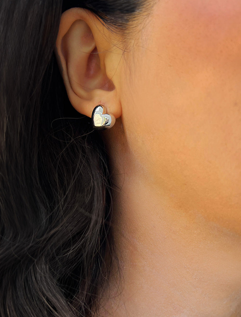 PUFFY HEART Stud Earrings | Sterling Silver