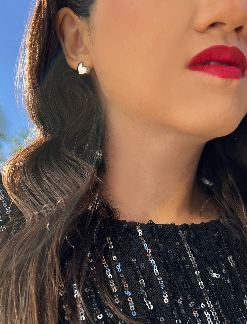PUFFY HEART Stud Earrings | Sterling Silver