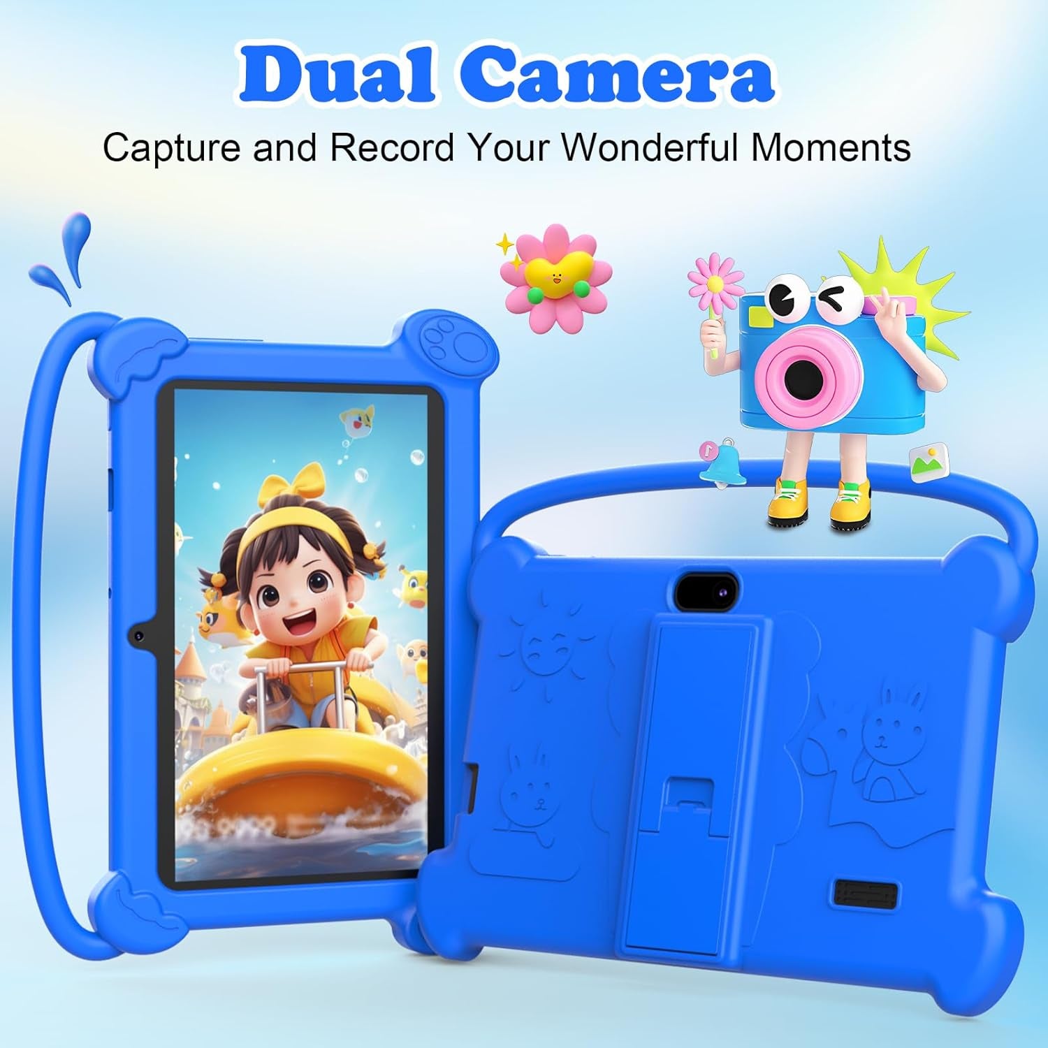Kids Tablet 7 Inch for Kids 3-9, 32GB ROM, 4GB RAM, Android 12, Toddler Tablet with Shockproof Case, Parent Controls, Dual Camera, Wifi, FM, GPS, Blue